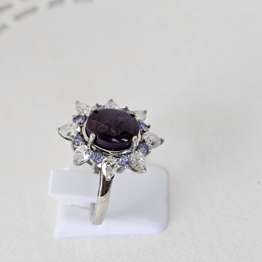 Natural Indian Star Ruby Moissanite Tanzanite Ring In Sterling Silver Size 7 - Picture 5 of 7